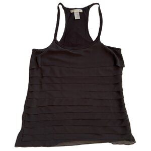 DESIGN HISTORY WOMENS TANK TOP Size L DARK GRAY Racer Back LAYERED FLOUNCY  927A